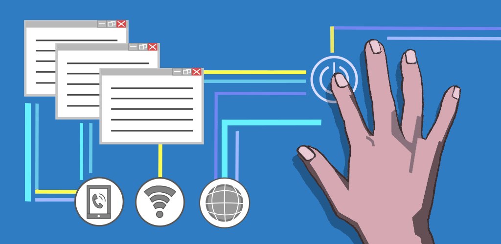 Illustration of a hand interacting with a touch screen.