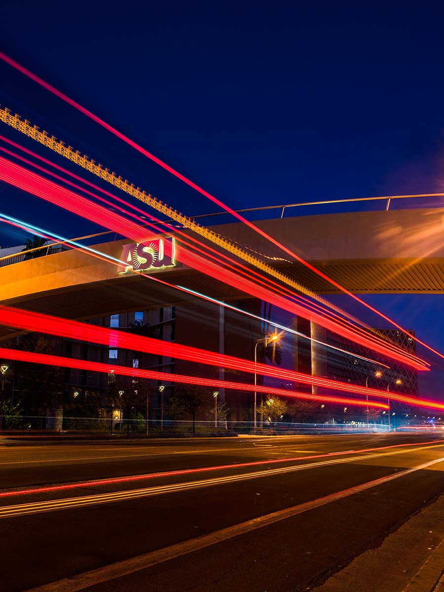 ASU pedestrian bridge at night