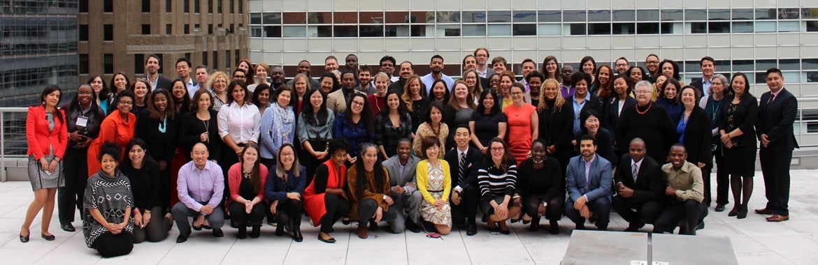 Select American Express Leadership Academy alums gather outside in New York City.