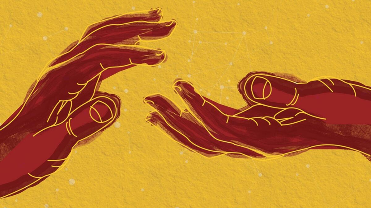 Illustration of two hands reaching for the other