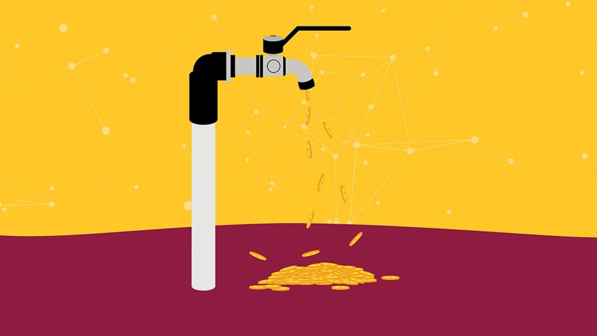 Illustration of an outdoor water spout dripping coins