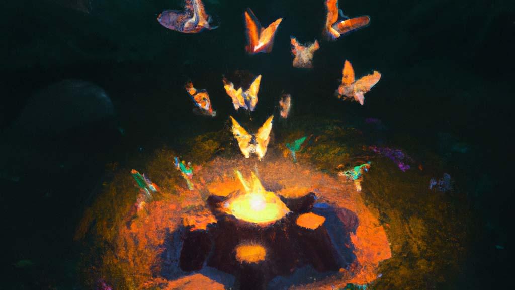 Moths around a campfire