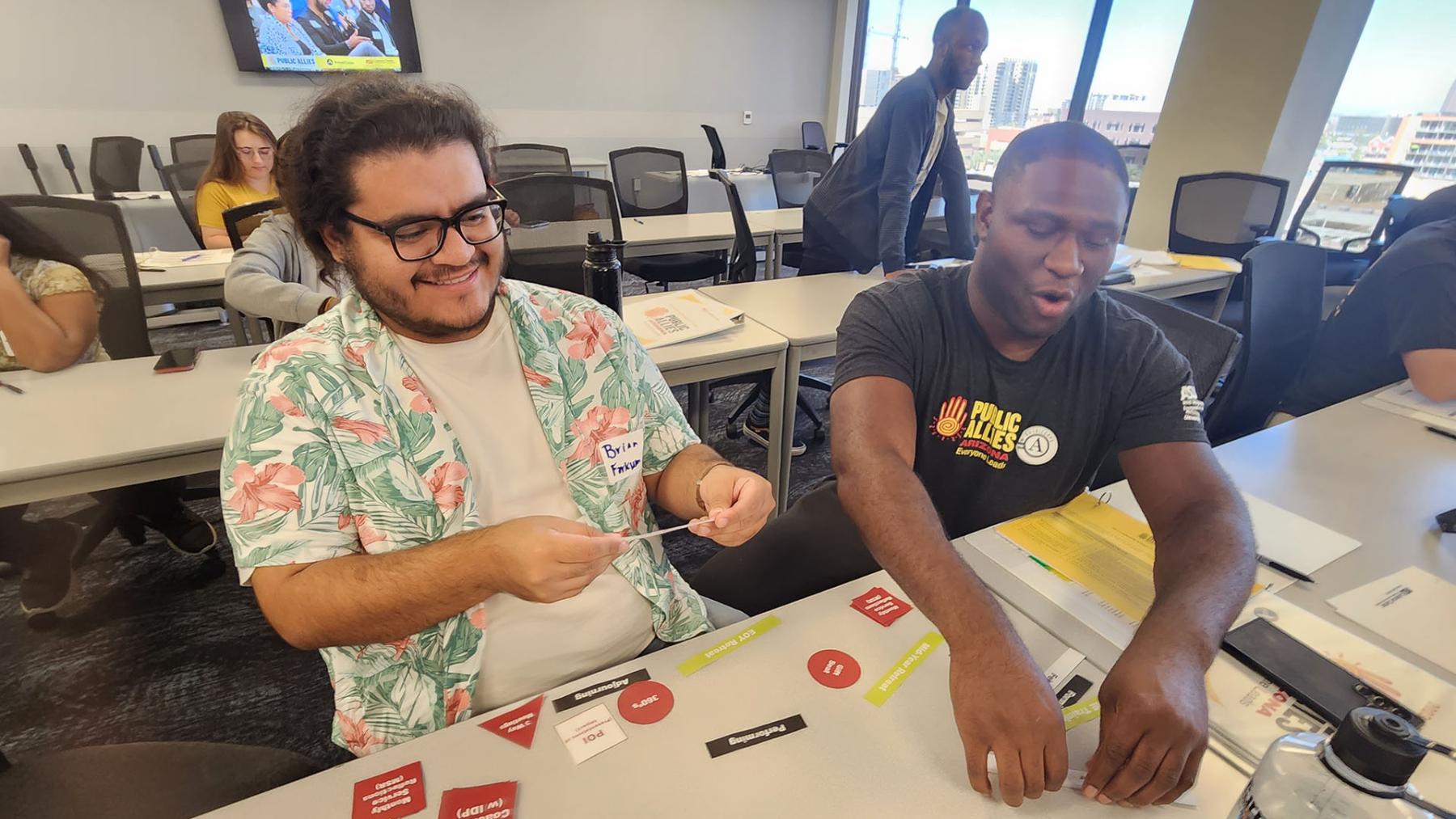 Public Allies members work on a team-building activity.